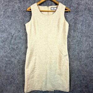 Bice Linen Sheath Dress Womens 10 Beige Sleeveless Summery Office Neutral Modest